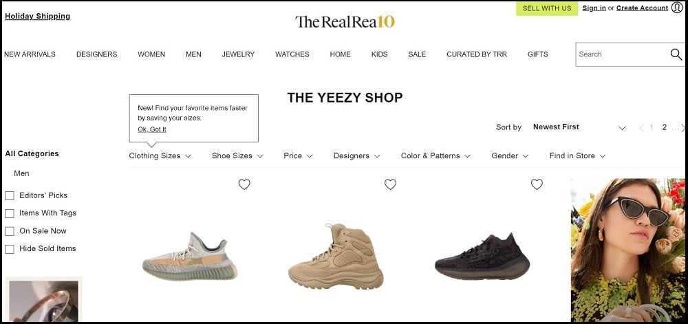 The RealReal homepage